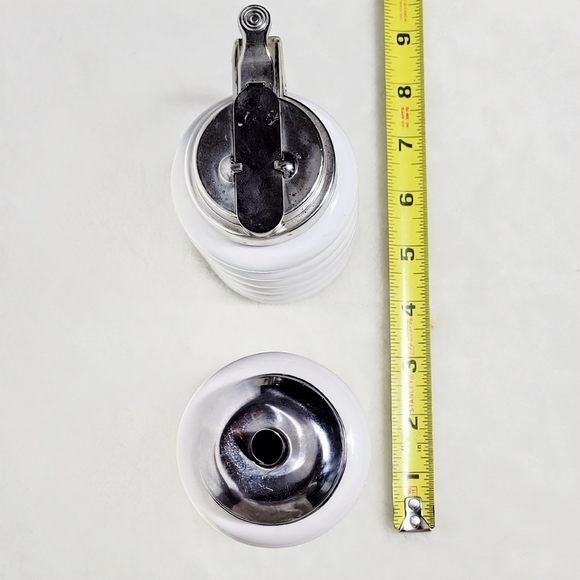 Vintage White Glazed Ribbed Ceramic Sugar & Syrup Dispenser Set - Picture 5 of 5